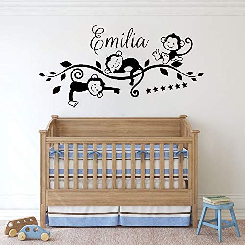 ASFGA Calcomanías de Pared de Mono de Dibujos Animados Nombre Personalizado habitación de niños habitación de bebé jardín de Infantes decoración de Interiores Ventanas y Puertas Sala de Estar