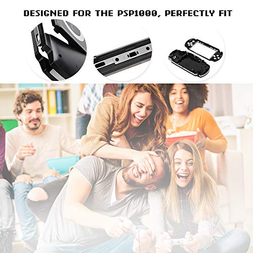 ASHATA Reemplazo de Cubierta Completa de la Carcasa para la Consola de Juegos Sony PSP 1000, Protección Fuerte Cáscara Antideslizante con Kit de Botones (Negro)