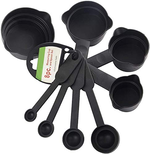 ASP Online Traders Juego de 8 Tazas de plástico para medir Juego de cucharas para medir Ingredientes Secos y líquidos Hornear y cocinar Herramientas con Diferentes tamaños