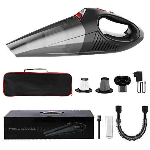 Aspirador de Mano RIKIN 8500PA 120W Aspiradora de Coche Sin Cable Carga Rápida Potente Filtro de Acero Inoxidable Accesorio Completo y Bolsa de Transporte para Hogar y Coche