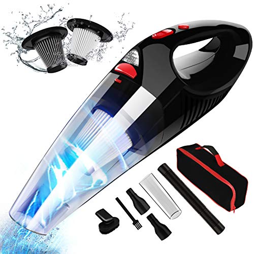 Aspirador de Mano RIKIN 8500PA 120W Aspiradora de Coche Sin Cable Carga Rápida Potente Filtro de Acero Inoxidable Accesorio Completo y Bolsa de Transporte para Hogar y Coche