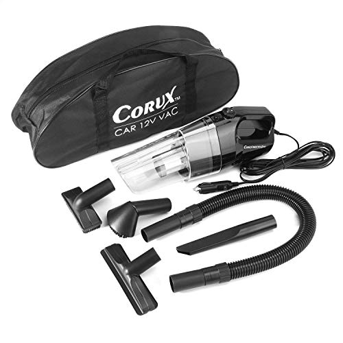 Aspiradora de Mano, CORUX 150W Aspiradora de Coche, 12V, 3500PA, con Filtro de Acero Inoxidable, 3 Cepillos y Bolsa de Transporte, Succión Potente