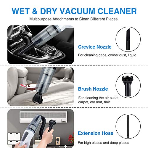 Aspiradora de mano inalámbrica, recargable, portátil, inalámbrica, con potente succión y filtro de acero lavable con agua, 120 W inalámbrico con batería de 2200 mAh para el hogar, el automóvil