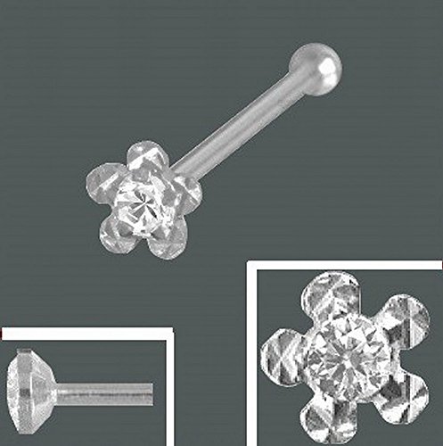 ASS 925 Plata Pendiente Piercing Nariz Cáliz Con Circonio Flores diamantado y Bola