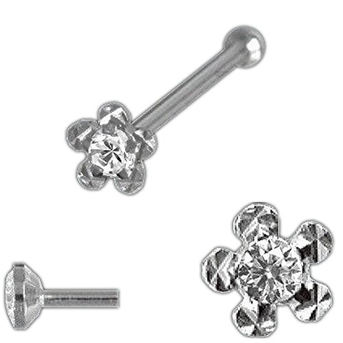 ASS 925 Plata Pendiente Piercing Nariz Cáliz Con Circonio Flores diamantado y Bola
