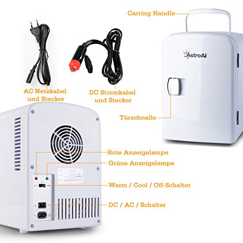 AstroAI 4L Mini Nevera Pequeña Portátil 12 V/220 V para Coche y Casa, Tanto en Frío Como en Calor 0-66°C (Blanco)