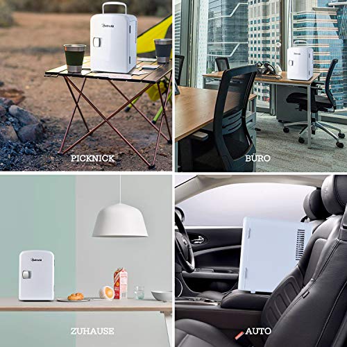 AstroAI 4L Mini Nevera Pequeña Portátil 12 V/220 V para Coche y Casa, Tanto en Frío Como en Calor 0-66°C (Blanco)