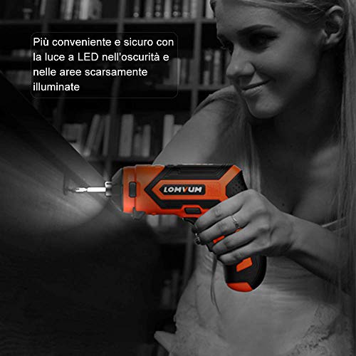 Atornillador Eléctrico Inalámbrico,LOMVUM LV401 4V Destornillador Pequeño Recargable,1.5Ah Batería de Litio con Indicador de Batería, Par Máximo: 4 N.m