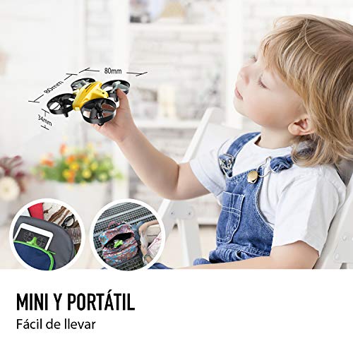 ATOYX Mini Drone, AT-66C RC Drone Niños 3D Flips, Modo sin Cabeza, Estabilización de Altitud, 3 Modos de Velocidad, 4 Canales 6-Ejes, 2 Baterías, Regalo para Niños y Principiantes (Amarillo)