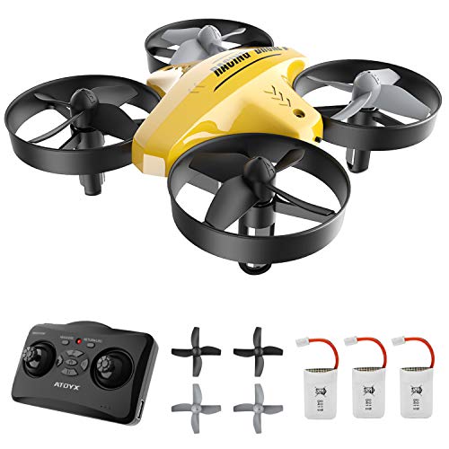 ATOYX Mini Drone, AT-66C RC Drone Niños 3D Flips, Modo sin Cabeza, Estabilización de Altitud, 3 Modos de Velocidad, 4 Canales 6-Ejes, 2 Baterías, Regalo para Niños y Principiantes (Amarillo)