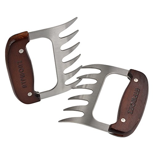 ATPWONZ 2pcs Premium Acero Inoxidable Tenedore Carne Garra con Mango de Madera-BBQ de Tenedores Ideal para Carnes Asadas,Pollo,Carne de Res y Jamón,ect