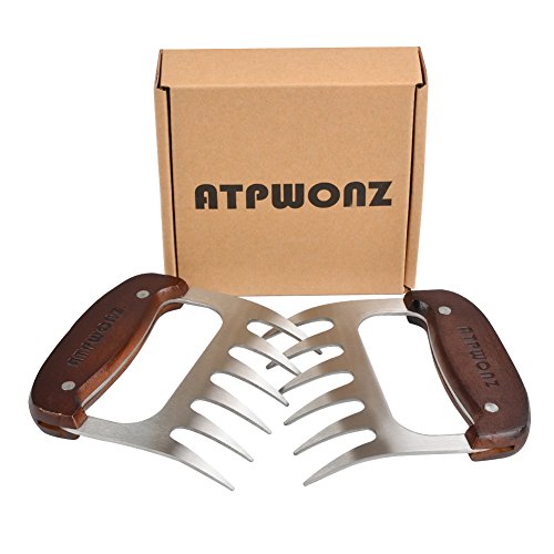 ATPWONZ 2pcs Premium Acero Inoxidable Tenedore Carne Garra con Mango de Madera-BBQ de Tenedores Ideal para Carnes Asadas,Pollo,Carne de Res y Jamón,ect