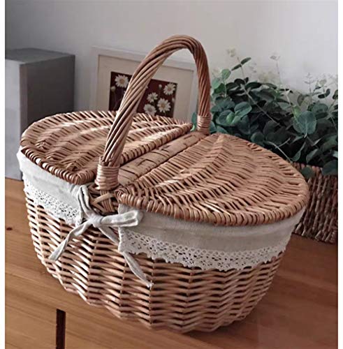 Auart YiLei-LL Cesta Pan, Preparación de Picnic, Cesta de Compras, cestas de Mimbre Tejidas a Mano, Verduras de Picnic de Comida Cesta de Fruta,Cesta  Pan  Rustico (Color : C. 40x30x20cm)