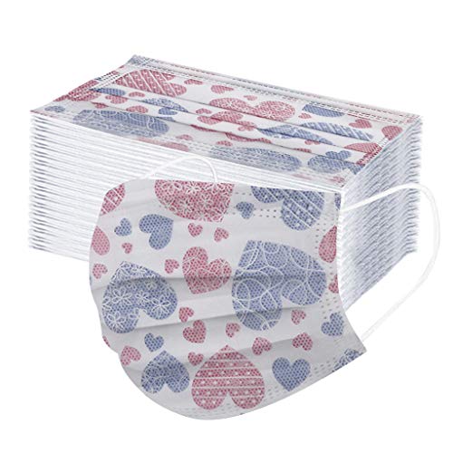Auifor Niños Desechables 3 Capas Transpirables con Elástico para Los Oídos infantil no Tejido Pack 50 unidades Corazón de amor rosa