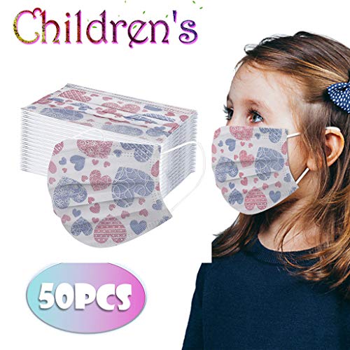 Auifor Niños Desechables 3 Capas Transpirables con Elástico para Los Oídos infantil no Tejido Pack 50 unidades Corazón de amor rosa