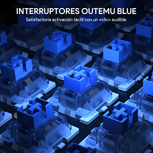 AUKEY Teclado Mecánico Retroiluminación LED con Interruptores Azul, 105 Teclas 100% Anti-ghosting, Disposicion Española Teclado Gaming con Panel de Metal e Impermiable
