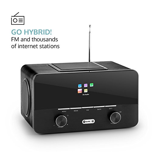 Auna Connect 150 BK - Radio Internet 2.1, Digital, WLAN, Spotify, Sintonizador Dab/Dab+/FM con RDS, WiFi, Entrada AUX, Puerto MP3-USB, Despertador, Altavoz Banda Ancha, Modo sueño, Negro
