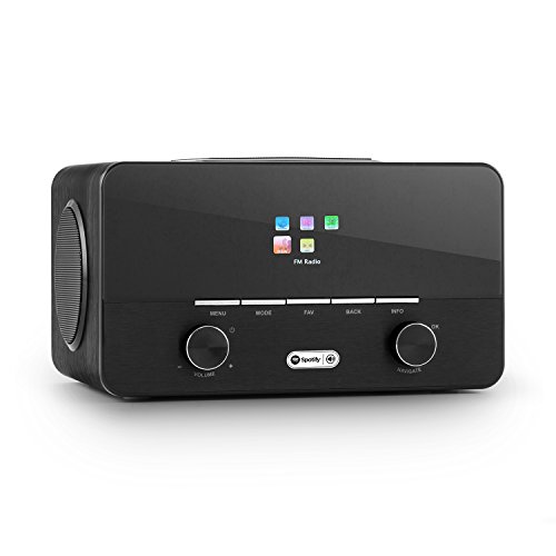 Auna Connect 150 BK - Radio Internet 2.1, Digital, WLAN, Spotify, Sintonizador Dab/Dab+/FM con RDS, WiFi, Entrada AUX, Puerto MP3-USB, Despertador, Altavoz Banda Ancha, Modo sueño, Negro