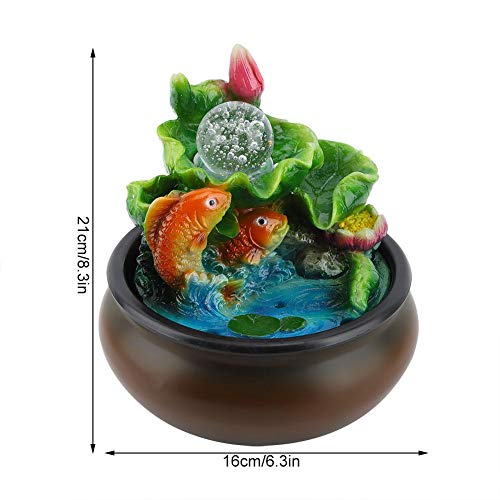 AUNMAS Mini Fuentes de Agua para Interiores con Fuente de Escritorio Feng Shui Lucky Fish para decoración de Escritorio en el hogar (Enchufe de la UE 220-240V)