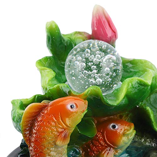 AUNMAS Mini Fuentes de Agua para Interiores con Fuente de Escritorio Feng Shui Lucky Fish para decoración de Escritorio en el hogar (Enchufe de la UE 220-240V)