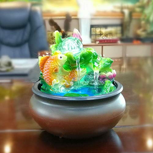 AUNMAS Mini Fuentes de Agua para Interiores con Fuente de Escritorio Feng Shui Lucky Fish para decoración de Escritorio en el hogar (Enchufe de la UE 220-240V)