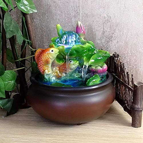 AUNMAS Mini Fuentes de Agua para Interiores con Fuente de Escritorio Feng Shui Lucky Fish para decoración de Escritorio en el hogar (Enchufe de la UE 220-240V)