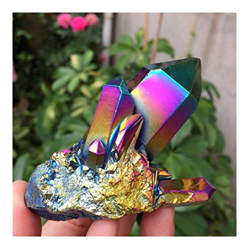 Aura Crystal Cluster Ángel Aura de Titanio de Cristal de Cuarzo Impresionante Arco Iris de muestras minerales Reiki (Color : Colorful, Size : 120 140g)