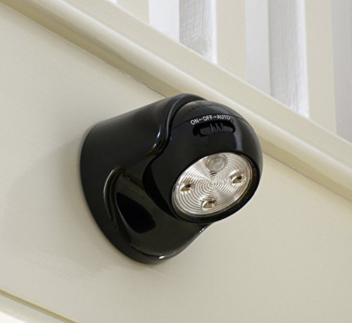 Auraglow con pilas del movimiento activado Sensor PIR inalámbrico extraíble Luz de seguridad LED - Negro