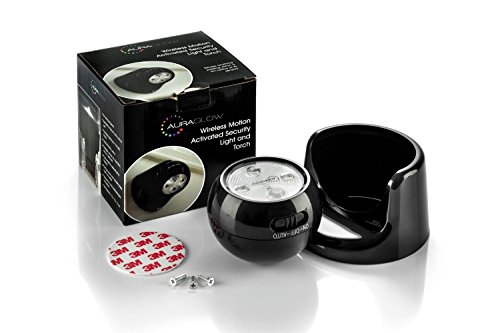 Auraglow con pilas del movimiento activado Sensor PIR inalámbrico extraíble Luz de seguridad LED - Negro