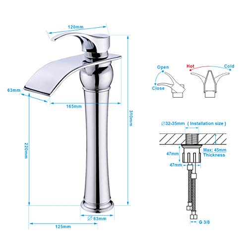 Auralum Cascada Grifo Mezclador de Baño, Función de Ahorro de Agua, Grifería Monomando Alto Cromado de Baño Lavabo Mezclador para Baño