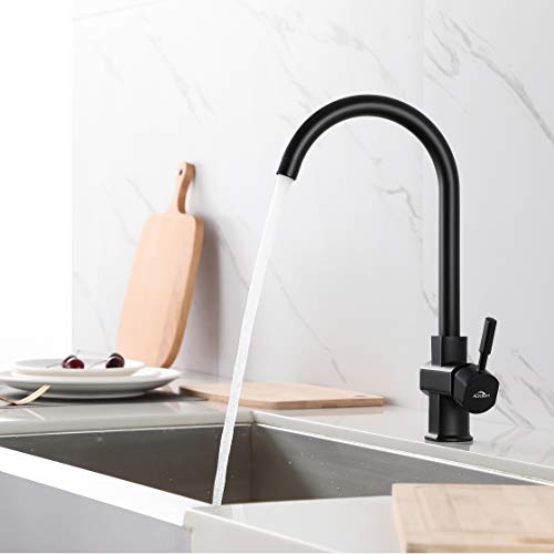 Auralum - Grifo de Cocina Negro Monomando con Aireador Desmontable Grifo de Fregadero Negro para Cocina Aleación de Zinc Mezclador de Fregadero para Agua Caliente y Fría