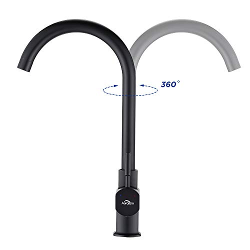 Auralum - Grifo de Cocina Negro Monomando con Aireador Desmontable Grifo de Fregadero Negro para Cocina Aleación de Zinc Mezclador de Fregadero para Agua Caliente y Fría