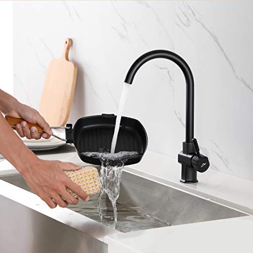 Auralum - Grifo de Cocina Negro Monomando con Aireador Desmontable Grifo de Fregadero Negro para Cocina Aleación de Zinc Mezclador de Fregadero para Agua Caliente y Fría