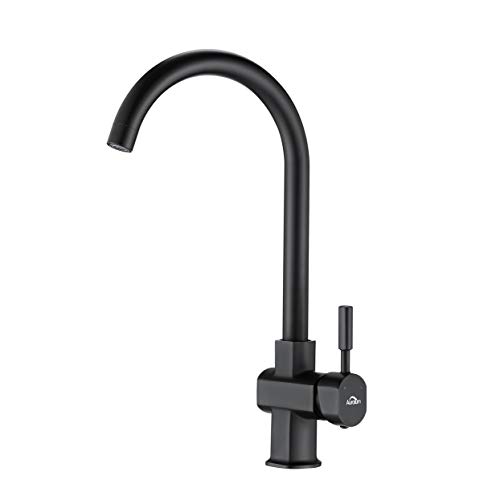 Auralum - Grifo de Cocina Negro Monomando con Aireador Desmontable Grifo de Fregadero Negro para Cocina Aleación de Zinc Mezclador de Fregadero para Agua Caliente y Fría