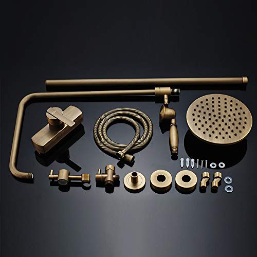 AuraLum Retro Conjunto de Ducha Monomando, Set de Ducha Extensible con Mano de Ducha+ Rociador Ducha Lluvia, Cobre Antiguo