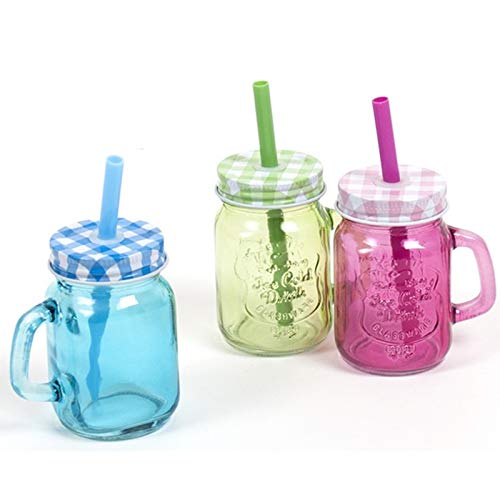 Aurora store. IT 12 Vasos Jarra Jarra con Pajita Tapa 100 ML Tarro Tirador Cristal Taza cóctel bombonera