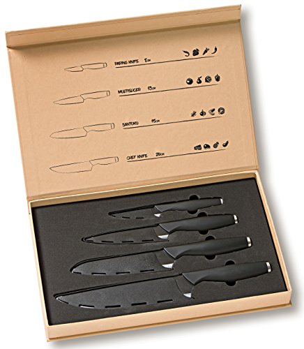 Ausker – Juego de 4 cuchillos en Cerámica negra de Alta Densidad (Mango negro)