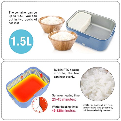 AUTOPkio Caja de Almuerzo Eléctrica de Camión, Calentadores Eléctricos Portátiles, 24V 35W Calentador de Alimentos Para Camión Caja de Almuerzo de Conductor 1.5L Calefacción de Recipiente Bento