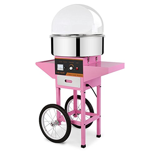 Autovictoria Máquina de Algodón de Azúcar Acero Inoxidable Máquina Eléctrica para hacer Algodón de Azúcar Cotton Candy Machine Commercial (con Cubierta y Carrito)