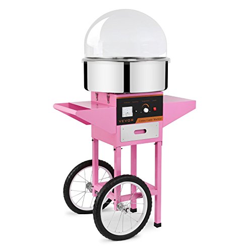 Autovictoria Máquina de Algodón de Azúcar Acero Inoxidable Máquina Eléctrica para hacer Algodón de Azúcar Cotton Candy Machine Commercial (con Cubierta y Carrito)