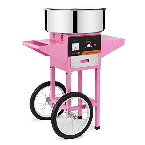 Autovictoria Máquina de Algodón de Azúcar Acero Inoxidable Máquina Eléctrica para hacer Algodón de Azúcar Cotton Candy Machine Commercial (con Cubierta y Carrito)