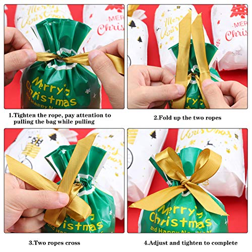 AUXSOUL 50 Piezas de Bolsa de Dulces de Navidad Bolsas de Galleta Bolsa de Regalo Navideños Bolsas de Plástica con Cordón para Caramelos Chocolate Galletas Favores de Fiesta de Navidad