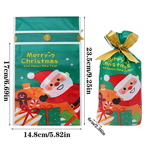 AUXSOUL 50 Piezas de Bolsa de Dulces de Navidad Bolsas de Galleta Bolsa de Regalo Navideños Bolsas de Plástica con Cordón para Caramelos Chocolate Galletas Favores de Fiesta de Navidad