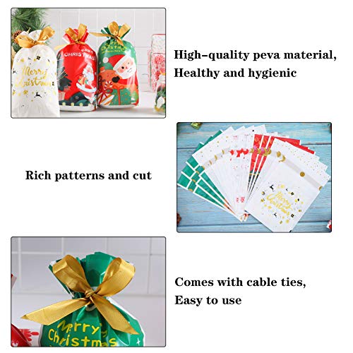 AUXSOUL 50 Piezas de Bolsa de Dulces de Navidad Bolsas de Galleta Bolsa de Regalo Navideños Bolsas de Plástica con Cordón para Caramelos Chocolate Galletas Favores de Fiesta de Navidad