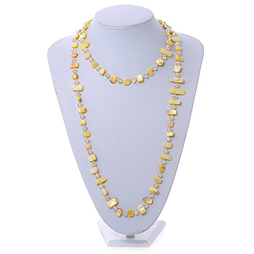 Avalaya - Collar largo con cuentas de cristal transparente, diseño de narciso, color amarillo, 120 cm de largo