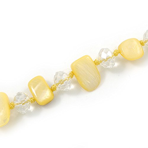 Avalaya - Collar largo con cuentas de cristal transparente, diseño de narciso, color amarillo, 120 cm de largo