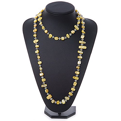 Avalaya - Collar largo con cuentas de cristal transparente, diseño de narciso, color amarillo, 120 cm de largo