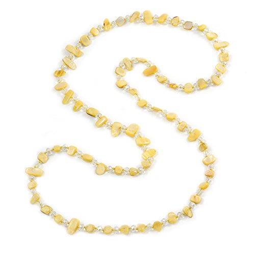Avalaya - Collar largo con cuentas de cristal transparente, diseño de narciso, color amarillo, 120 cm de largo