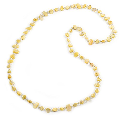 Avalaya - Collar largo con cuentas de cristal transparente, diseño de narciso, color amarillo, 120 cm de largo