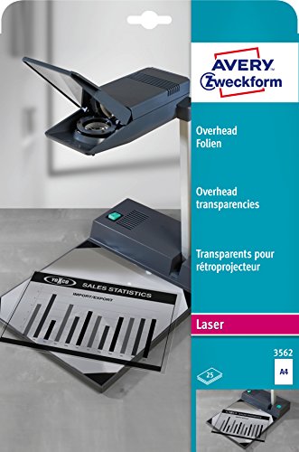 Avery Zweckform Transparant A4 25 Sheets Laser A4 (210×297 mm) Poliéster Transparente 25hojas transparencia para impresión - Película transparente (Poliéster, Transparente, Laser, A4 (210×297 mm), 0,1 mm, 25 hojas)